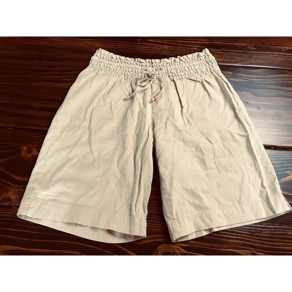 Lagaci Sport Shorts, Women's Size Large, Cream, Lined, Linen Blend, Drawstring